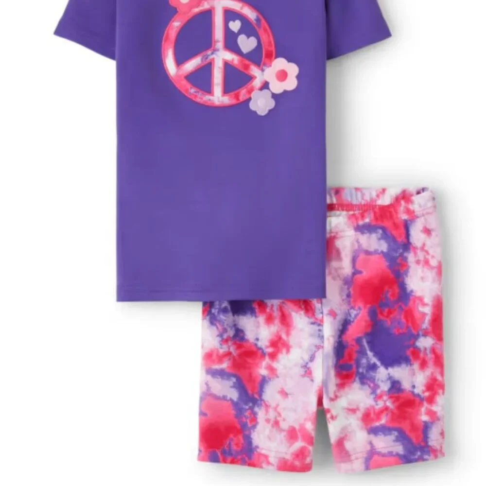 Gymboree Girls 12-18 Months Purple Pink Short Sleeve Peace & Tie Dye Pajamas NWT